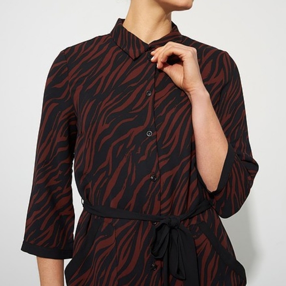 Joseph Ribkoff Brown Animal Print Midi Dress Long Sleeve Pockets Duster Size 4 - Picture 3 of 14